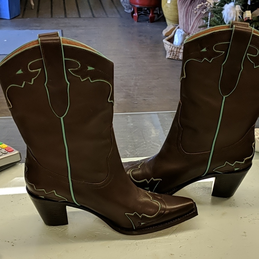 Sam Edelman cowboy boots brown turquoise leather - Picture 5 of 7